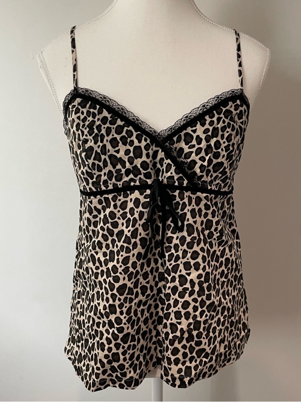 Vintage Y2K Babydoll Leopard Print Tank Top Adjustable Straps Medium